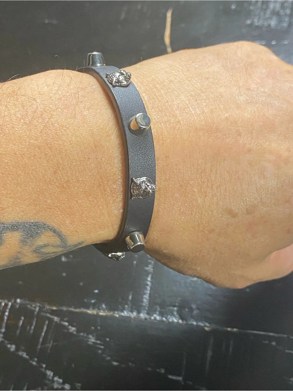 Gucci Black Leather Studded Bracelet with Silver-tone Emblems